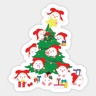 Christmas Tree with Bunny Elves Sticker